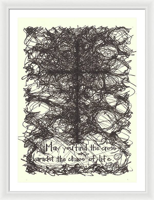 Chaos Order Cross 08 - Black and White - Framed Print