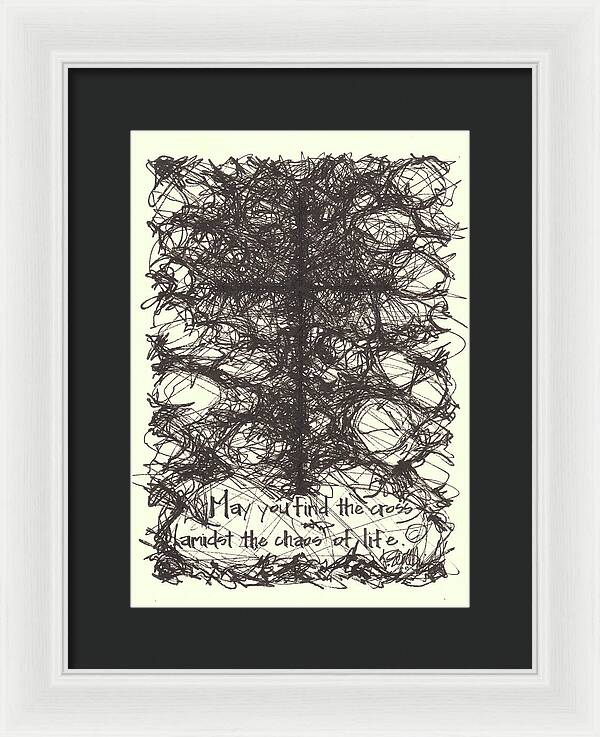Chaos Order Cross 08 - Black and White - Framed Print
