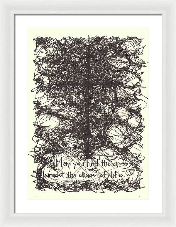 Chaos Order Cross 08 - Black and White - Framed Print