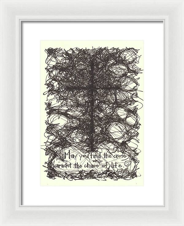 Chaos Order Cross 08 - Black and White - Framed Print