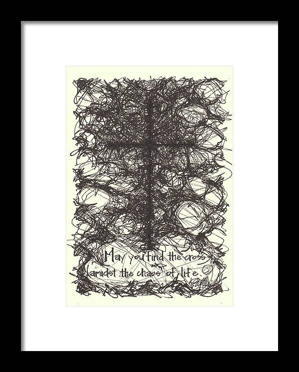 Chaos Order Cross 08 - Black and White - Framed Print