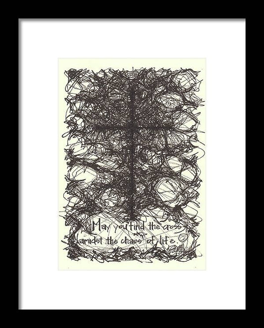 Chaos Order Cross 08 - Black and White - Framed Print