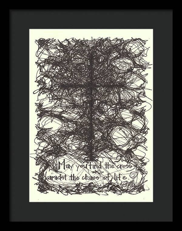 Chaos Order Cross 08 - Black and White - Framed Print