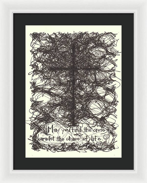 Chaos Order Cross 08 - Black and White - Framed Print