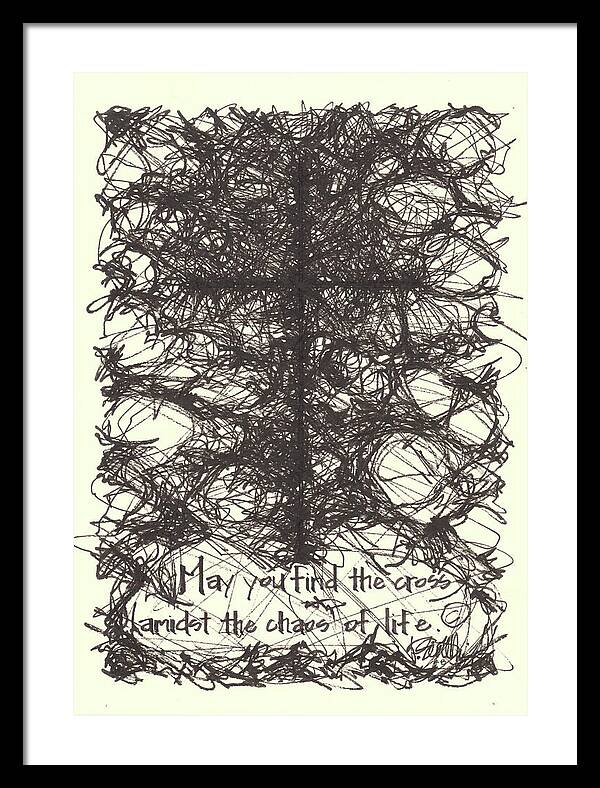 Chaos Order Cross 08 - Black and White - Framed Print