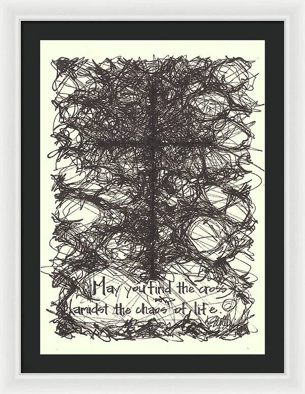 Chaos Order Cross 08 - Black and White - Framed Print