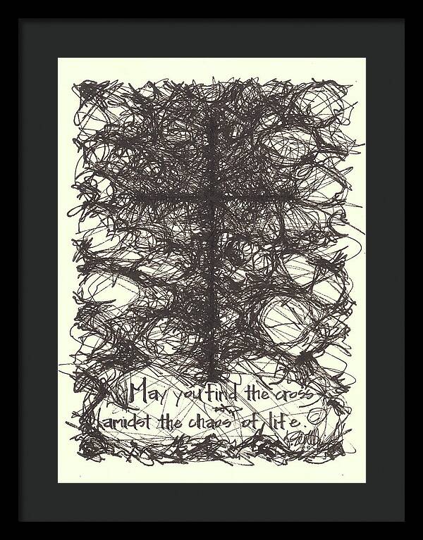 Chaos Order Cross 08 - Black and White - Framed Print