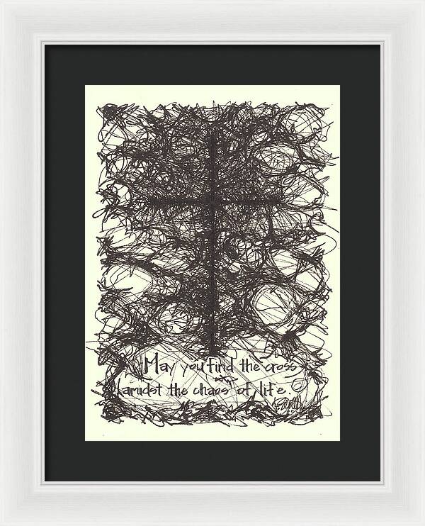 Chaos Order Cross 08 - Black and White - Framed Print