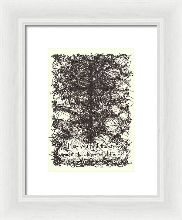 Chaos Order Cross 08 - Black and White - Framed Print