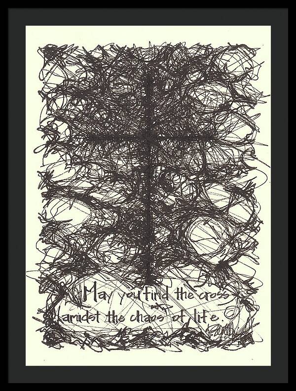 Chaos Order Cross 08 - Black and White - Framed Print