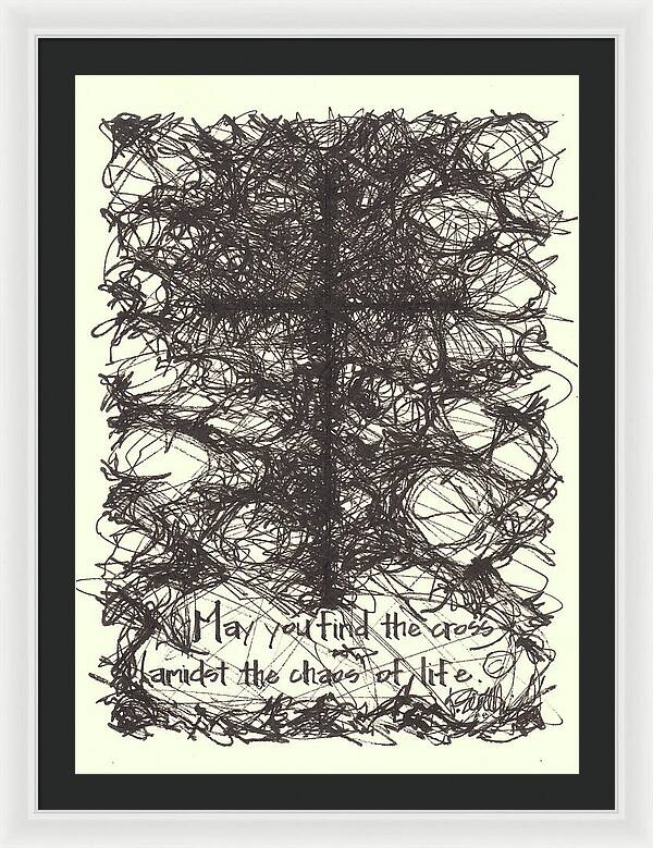 Chaos Order Cross 08 - Black and White - Framed Print