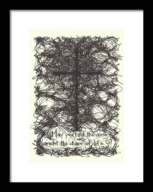 Chaos Order Cross 08 - Black and White - Framed Print