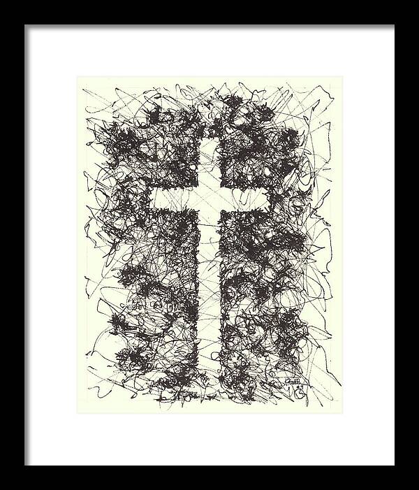 Chaos Order Cross 09 - Black and White - Framed Print