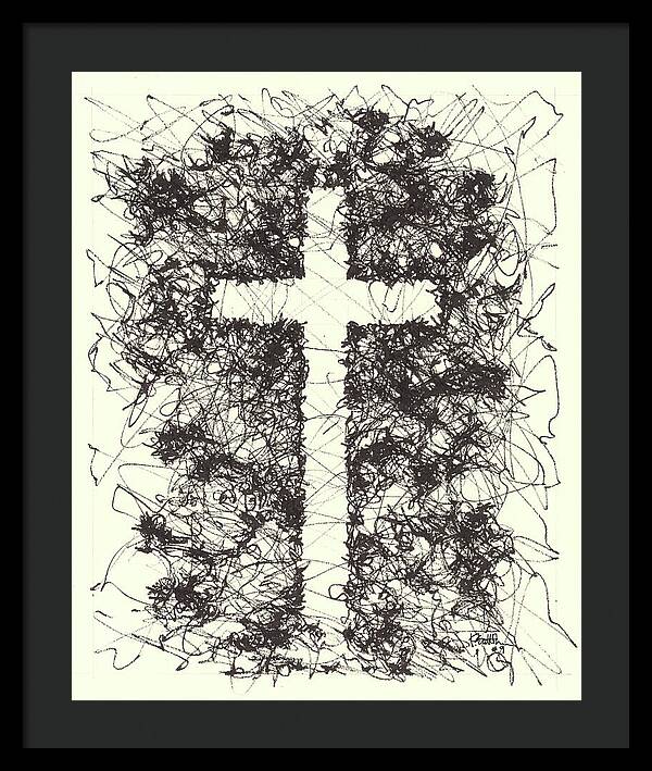 Chaos Order Cross 09 - Black and White - Framed Print