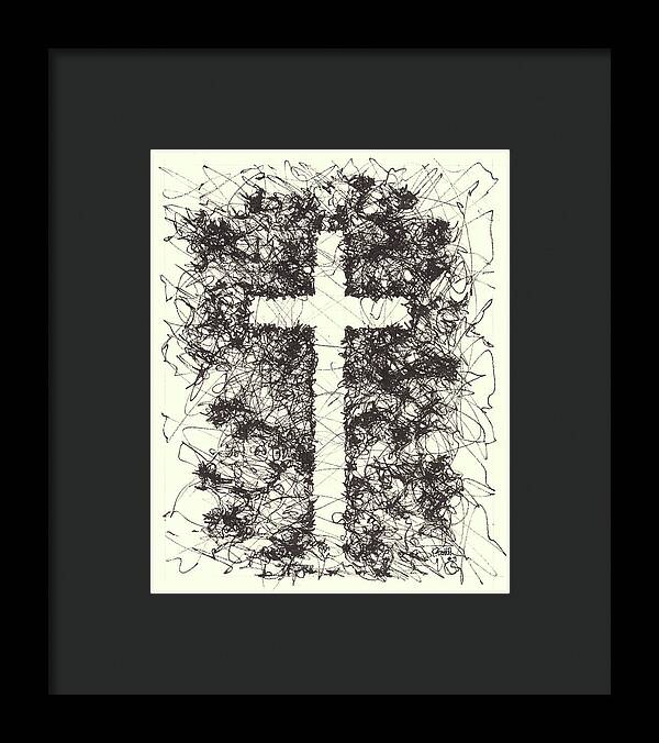 Chaos Order Cross 09 - Black and White - Framed Print