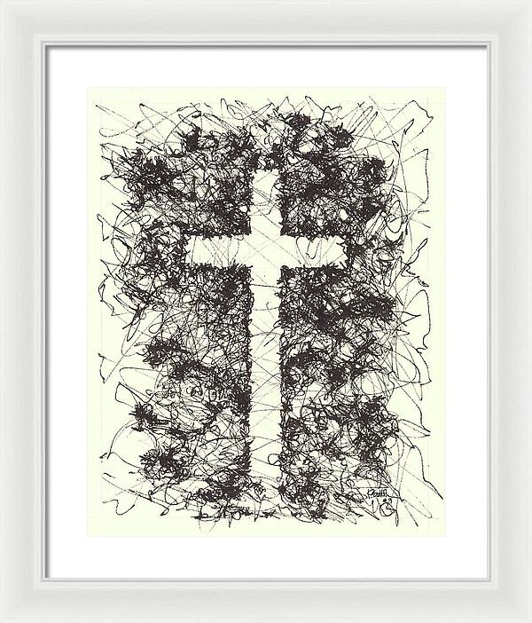 Chaos Order Cross 09 - Black and White - Framed Print