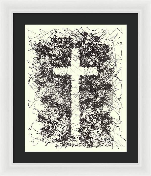 Chaos Order Cross 09 - Black and White - Framed Print