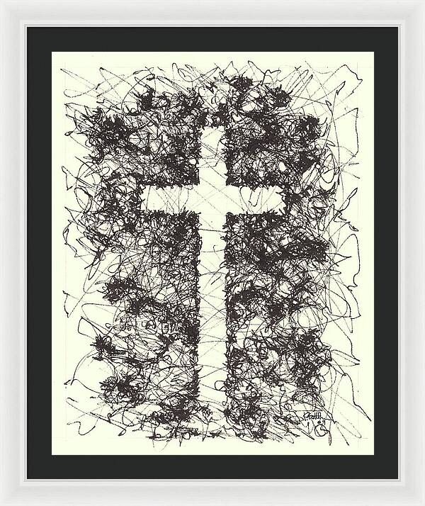 Chaos Order Cross 09 - Black and White - Framed Print