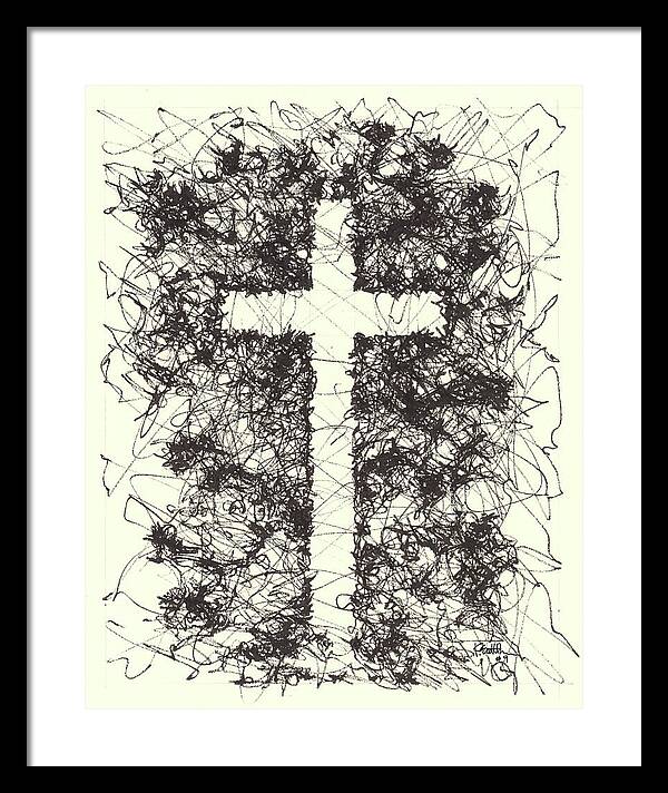 Chaos Order Cross 09 - Black and White - Framed Print