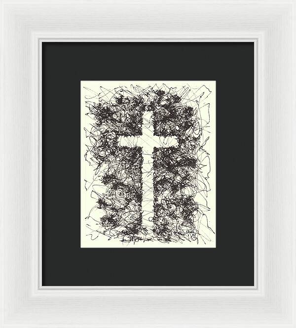 Chaos Order Cross 09 - Black and White - Framed Print