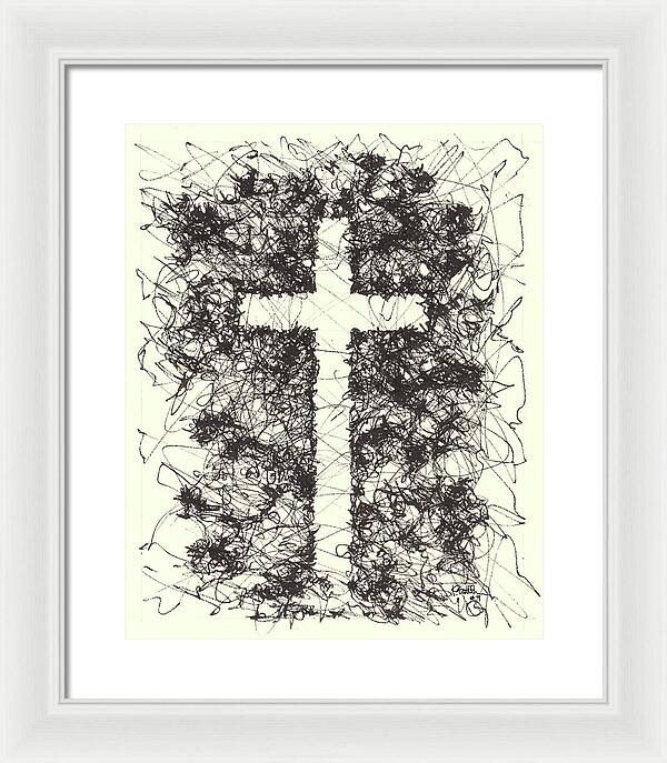 Chaos Order Cross 09 - Black and White - Framed Print