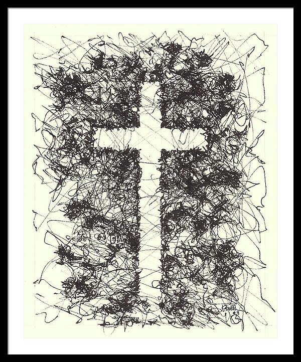 Chaos Order Cross 09 - Black and White - Framed Print