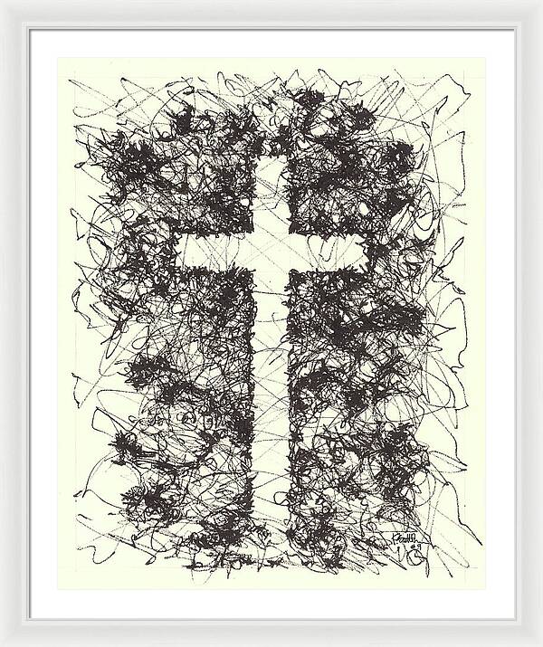Chaos Order Cross 09 - Black and White - Framed Print