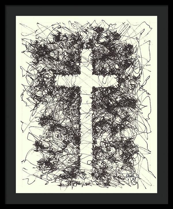 Chaos Order Cross 09 - Black and White - Framed Print
