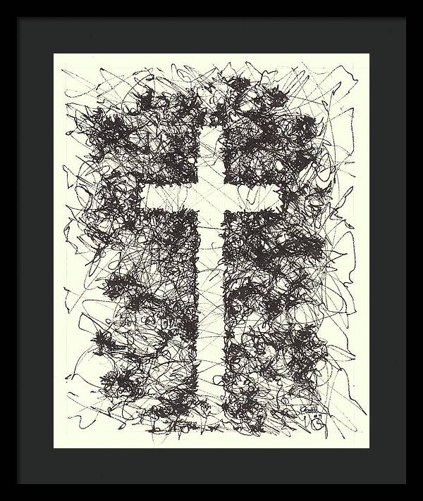 Chaos Order Cross 09 - Black and White - Framed Print