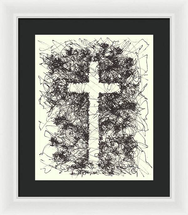 Chaos Order Cross 09 - Black and White - Framed Print