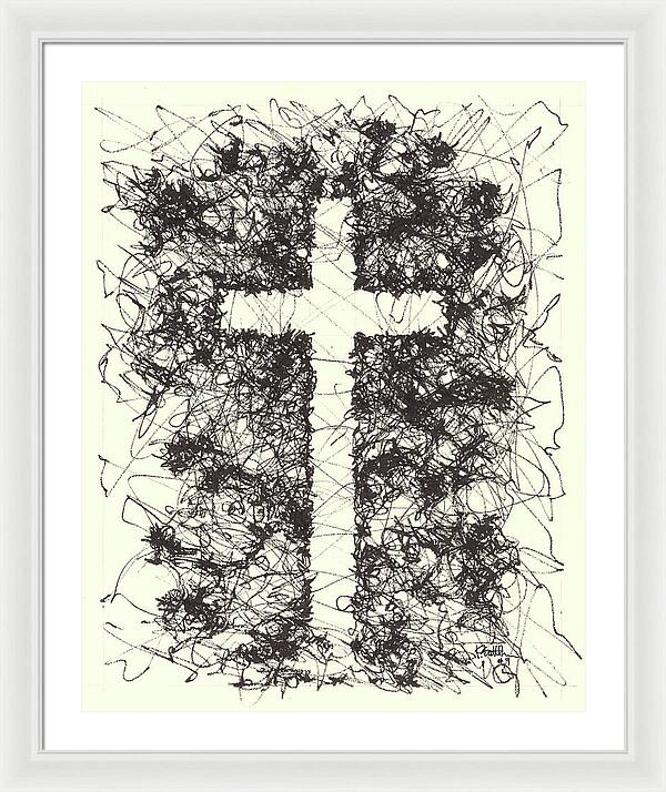Chaos Order Cross 09 - Black and White - Framed Print