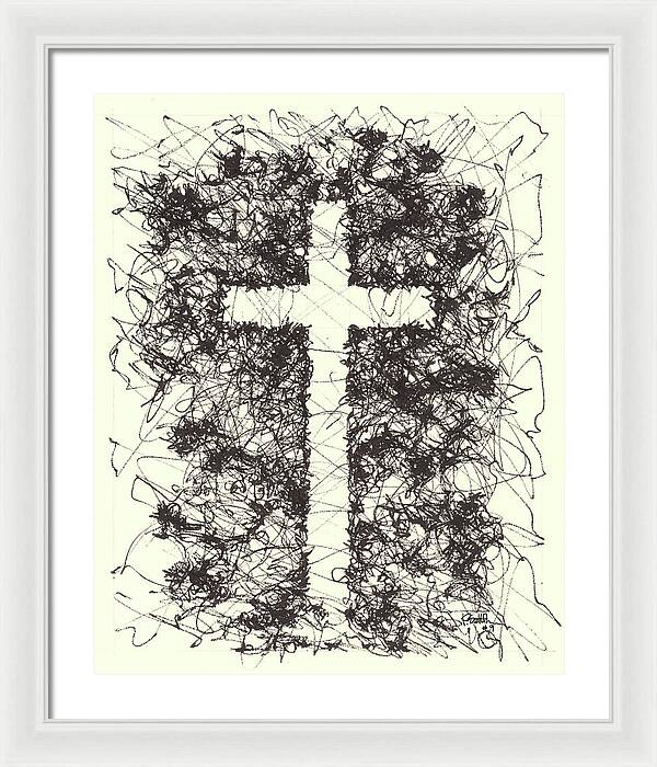 Chaos Order Cross 09 - Black and White - Framed Print