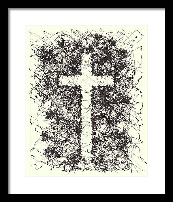 Chaos Order Cross 09 - Black and White - Framed Print