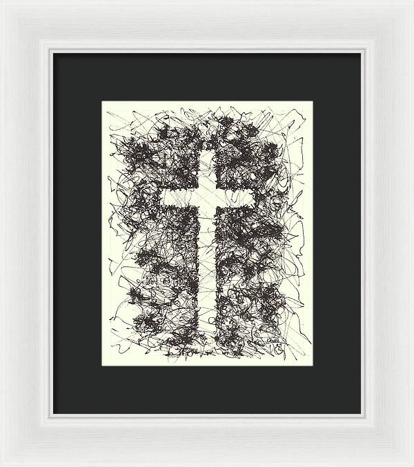 Chaos Order Cross 09 - Black and White - Framed Print
