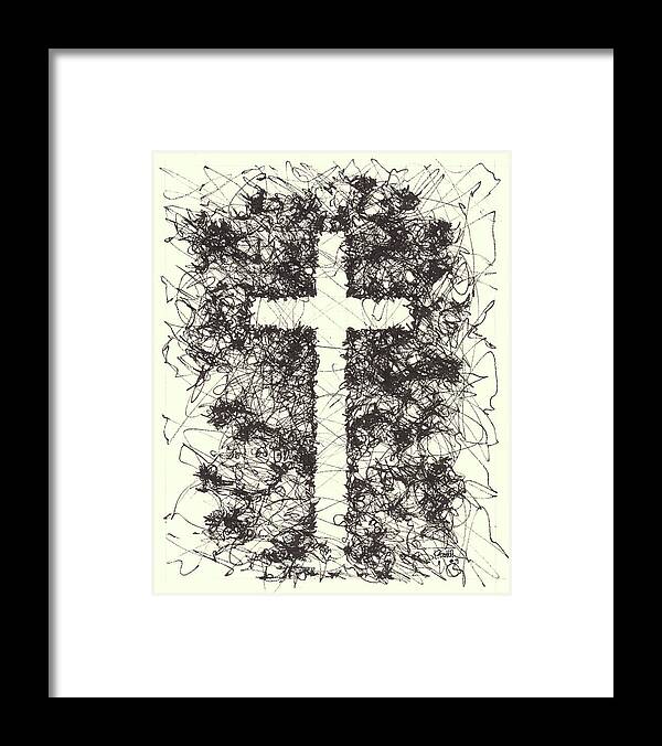 Chaos Order Cross 09 - Black and White - Framed Print