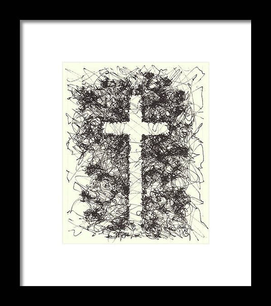 Chaos Order Cross 09 - Black and White - Framed Print