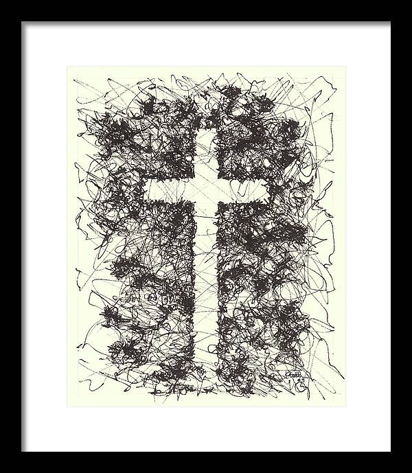 Chaos Order Cross 09 - Black and White - Framed Print