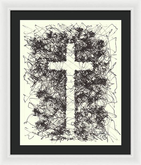 Chaos Order Cross 09 - Black and White - Framed Print