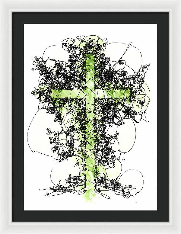 Chaos Order Cross 10 - Joyful Green - Framed Print