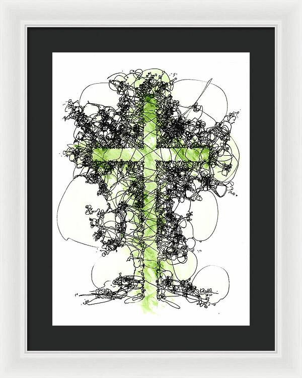 Chaos Order Cross 10 - Joyful Green - Framed Print