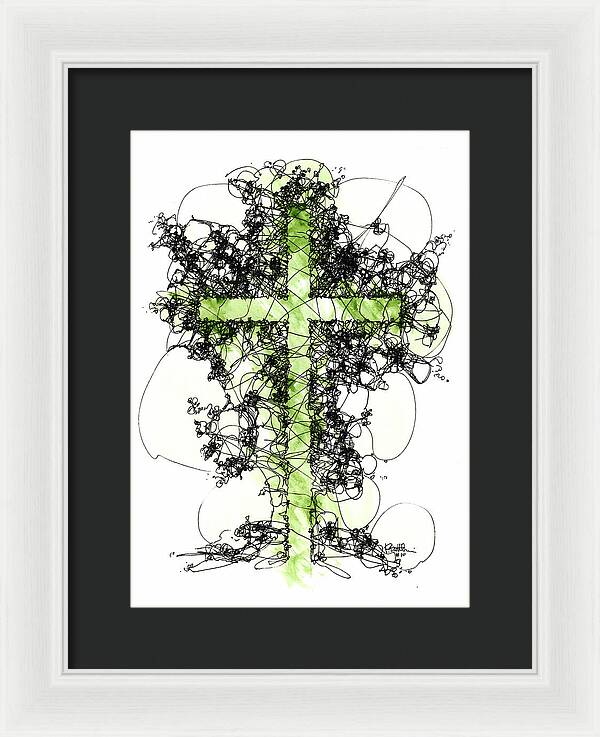 Chaos Order Cross 10 - Joyful Green - Framed Print