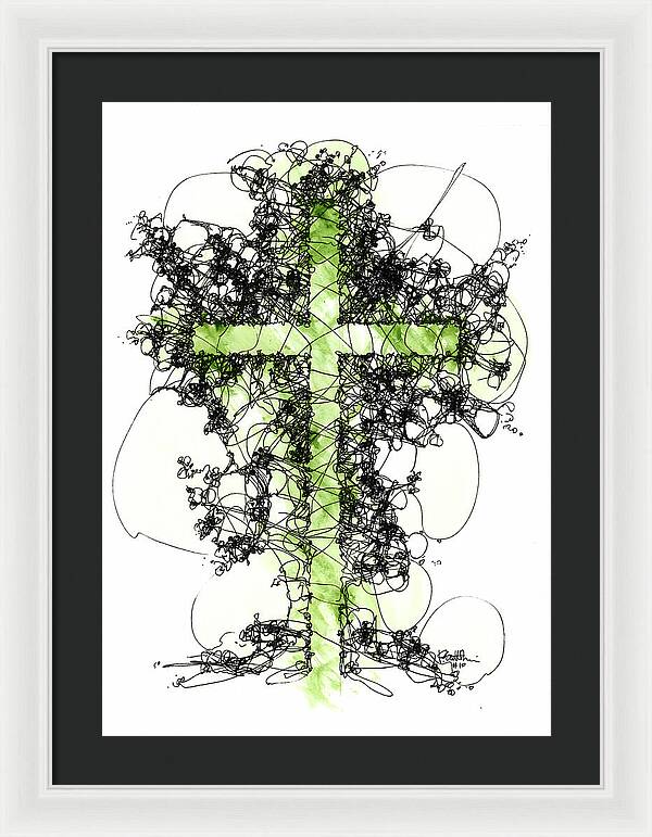 Chaos Order Cross 10 - Joyful Green - Framed Print