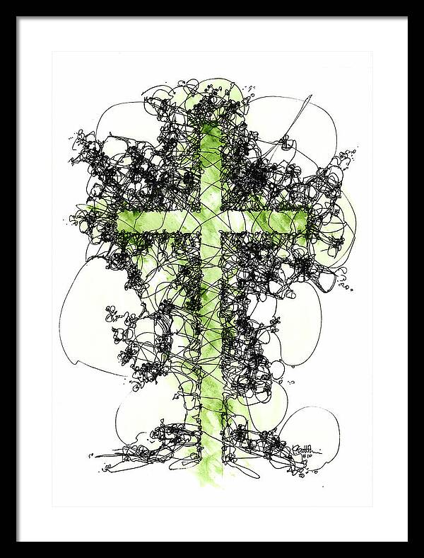 Chaos Order Cross 10 - Joyful Green - Framed Print