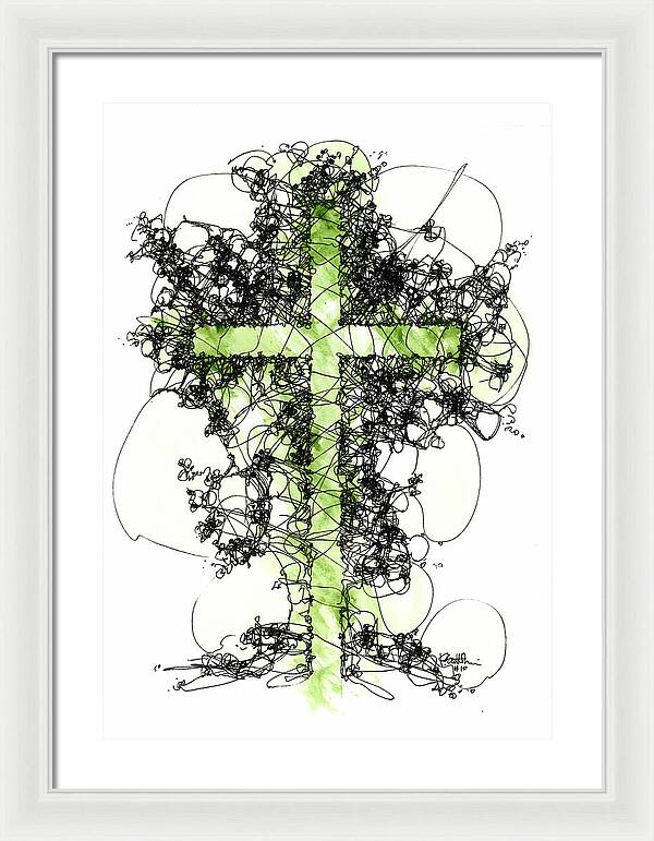 Chaos Order Cross 10 - Joyful Green - Framed Print