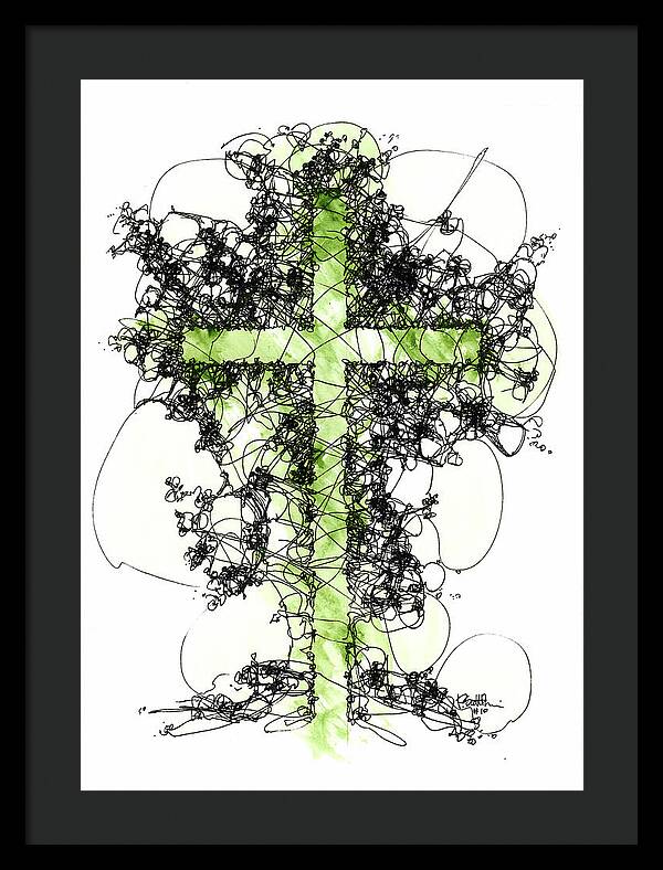 Chaos Order Cross 10 - Joyful Green - Framed Print