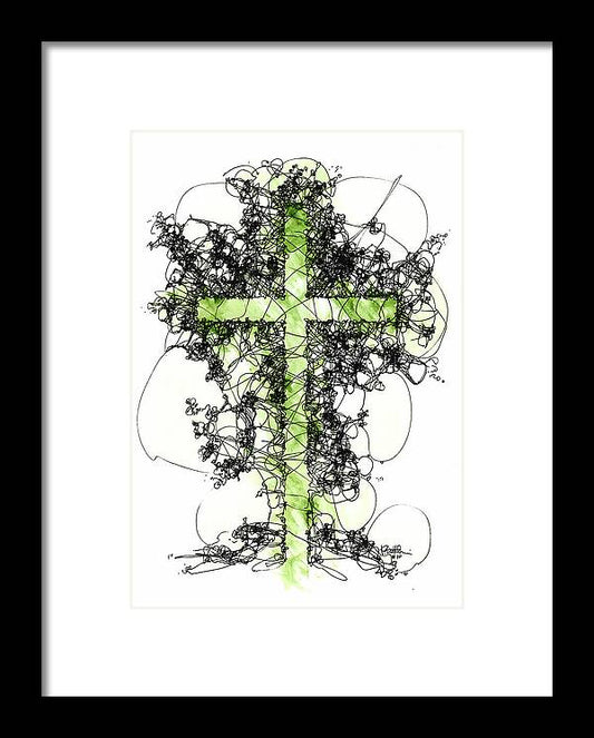 Chaos Order Cross 10 - Joyful Green - Framed Print