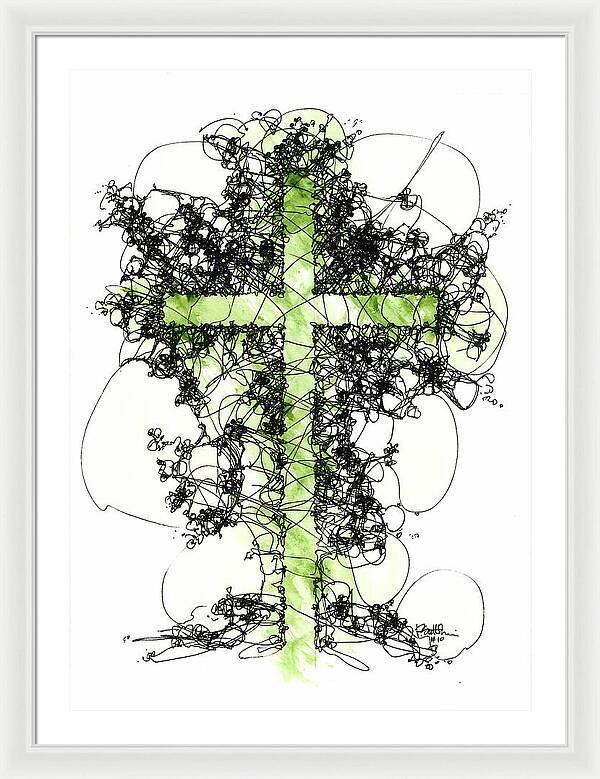 Chaos Order Cross 10 - Joyful Green - Framed Print