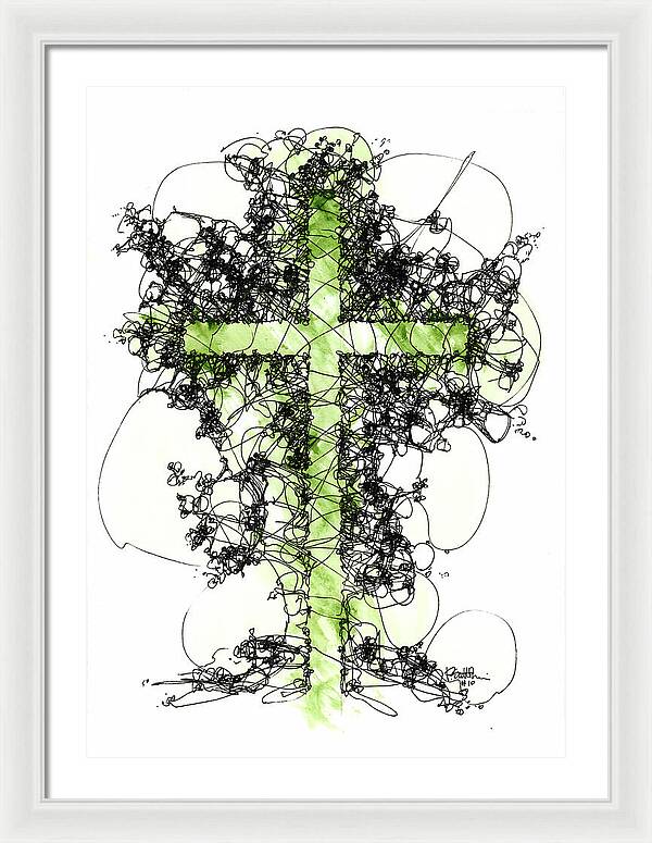 Chaos Order Cross 10 - Joyful Green - Framed Print