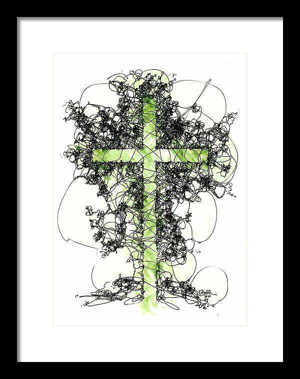 Chaos Order Cross 10 - Joyful Green - Framed Print