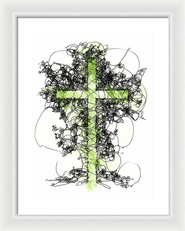 Chaos Order Cross 10 - Joyful Green - Framed Print